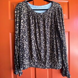 LOFT Black and Cream Floral Blouse